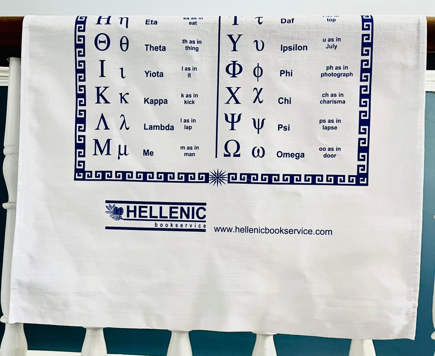 Greek alphabet tea towel