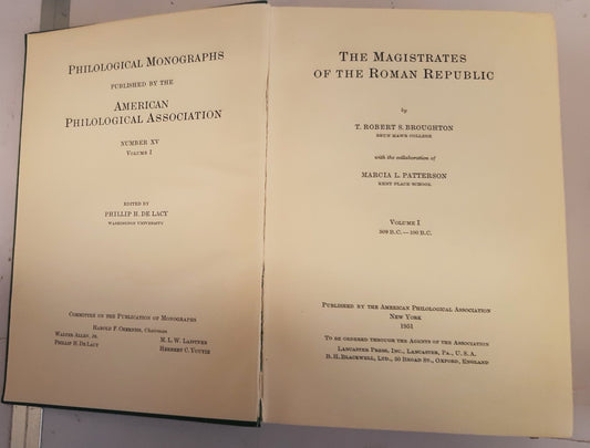 The Magistrates of the Roman Republic. Volume I