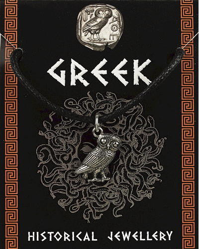 Greek Owl Pendant - Pewter