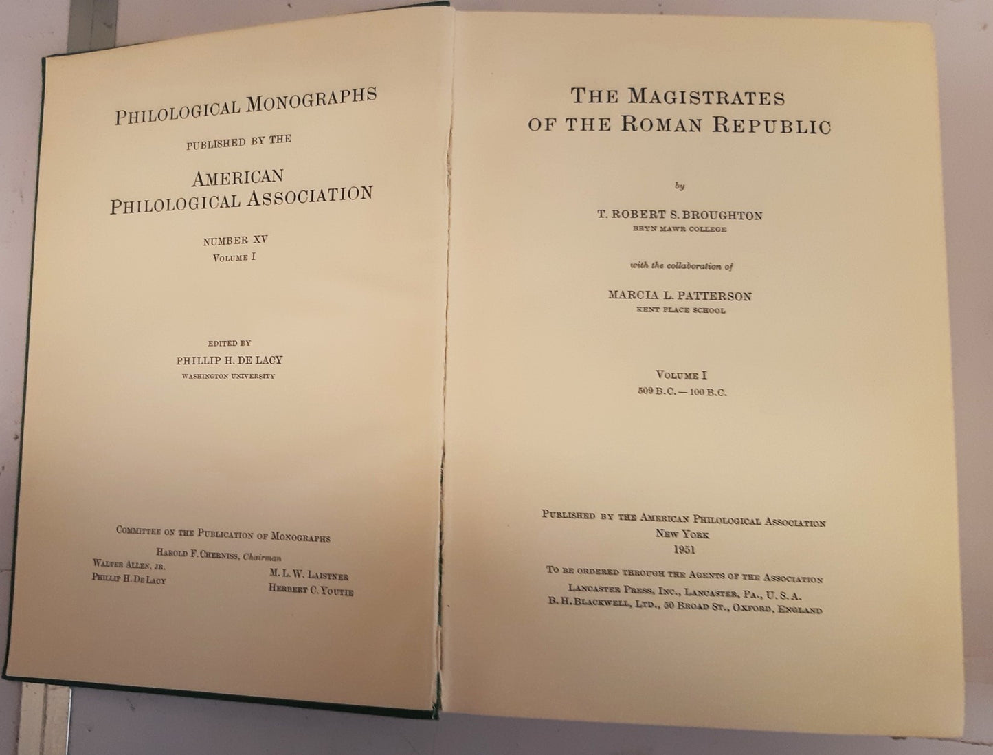 The Magistrates of the Roman Republic. Volume I